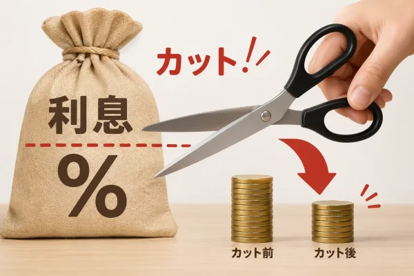 利息カット！ 利息をカットして返済総額を減らせることを表した図