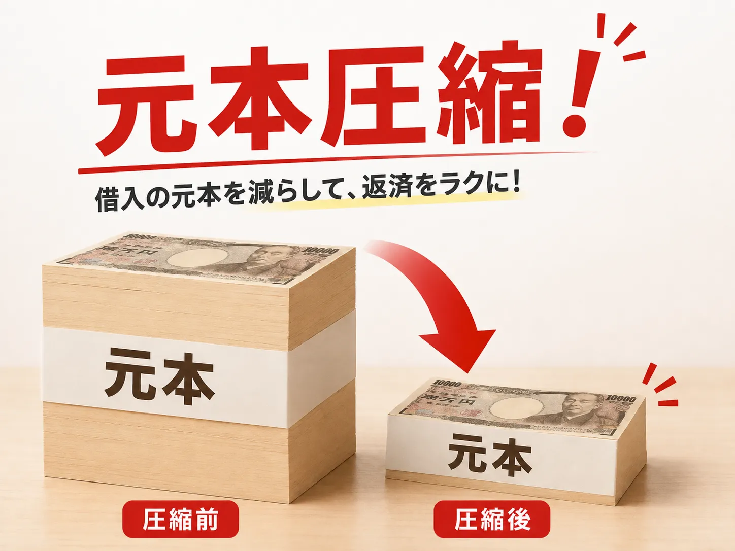 元本圧縮！ 借入の元本を最大100万円まで減らせることを表した図